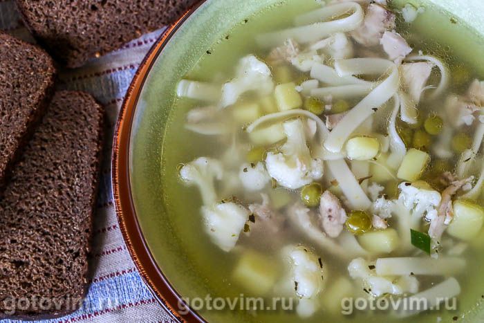 Photo of Куриный суп с цветной капустой, зеленым горошком и лапшой для лагмана . Рецепт с фото